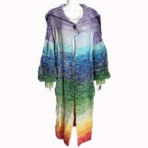 Kansai Yamamoto Rainbow Knit Sweater Long Maxi Duster Vintage 1970s Rare Glam